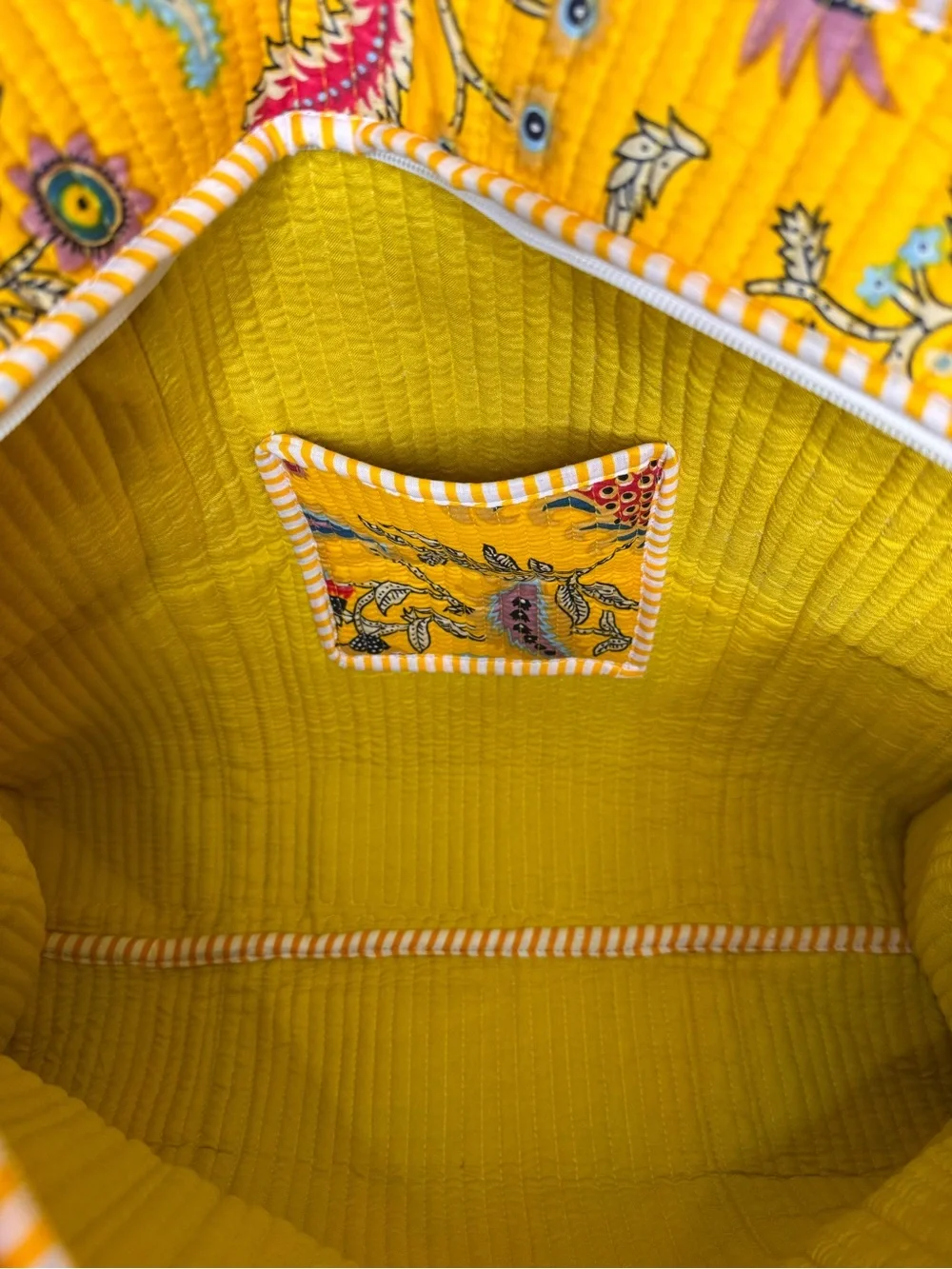 Yellow Floral Quilted Tote- Made in India